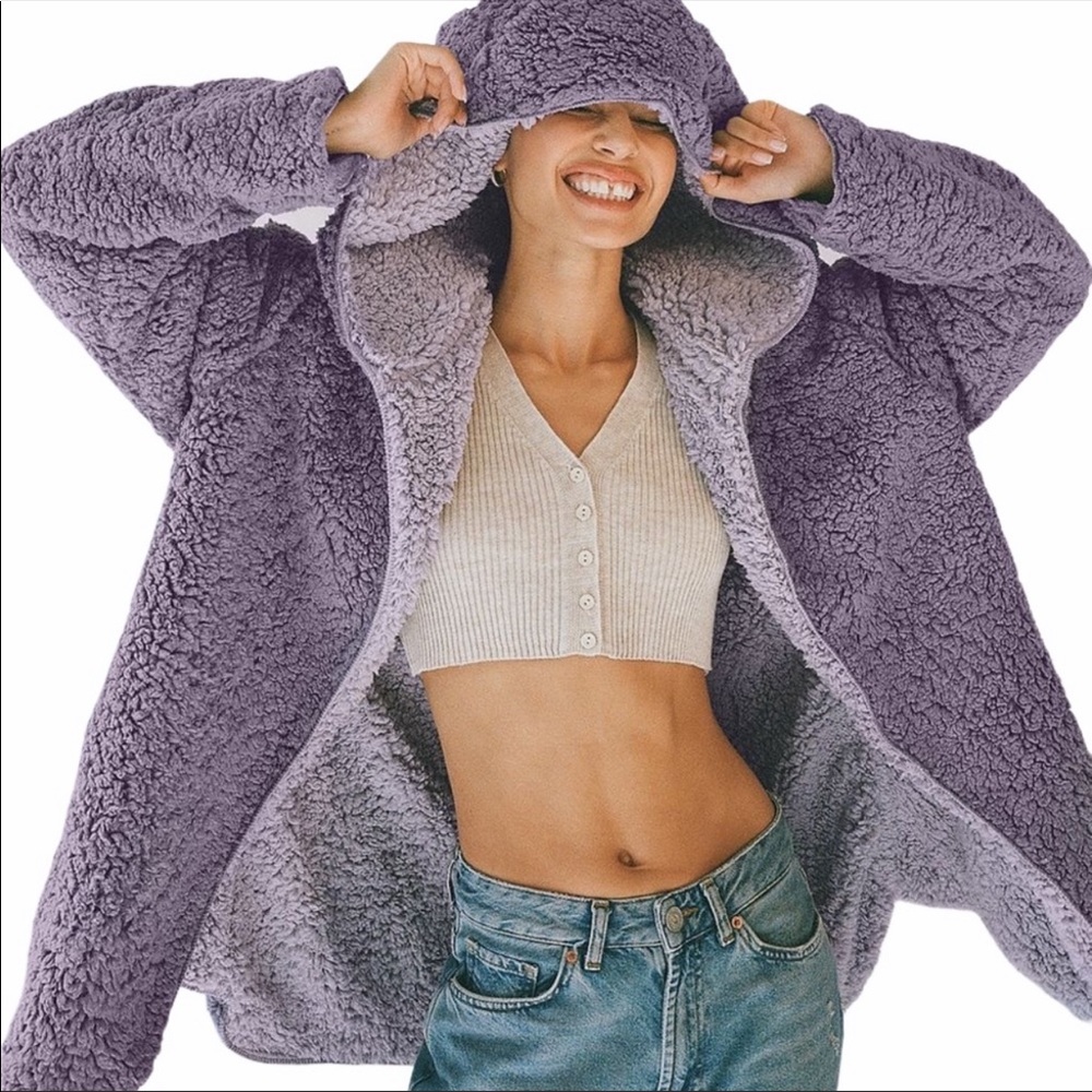UO Reversible Fleece Hooded Purple Jacket - Picture 3 of 16